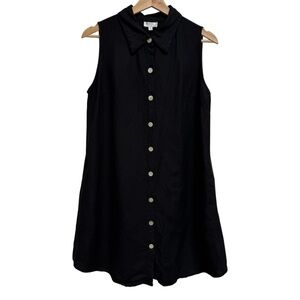 Toofan 100% Linen Shirt Mini Dress Button Back A-Line Travel Lagenlook